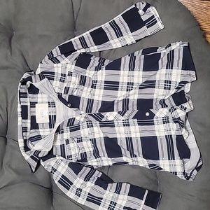 Blue and green plaid 3/4 sleeve shirt